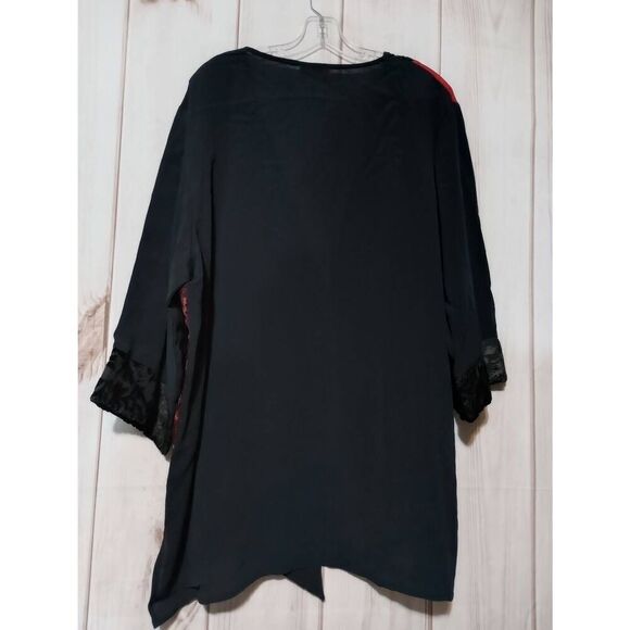 Roamans Kimono Ladies 18W Black Semi Sheer‎ Red Velour - Picture 2 of 7
